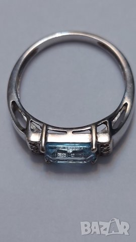 Златен пръстен с естествен аквамарин и брилянти, снимка 2 - Пръстени - 38118564