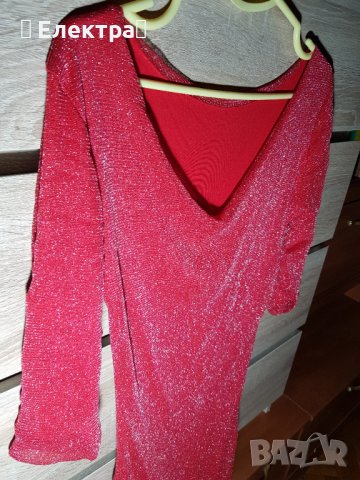 червена рокля със сребристи нишки, снимка 3 - Рокли - 15279653