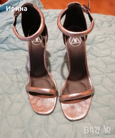 Сребристи дамски сандали на ток, снимка 4 - Сандали - 35269265