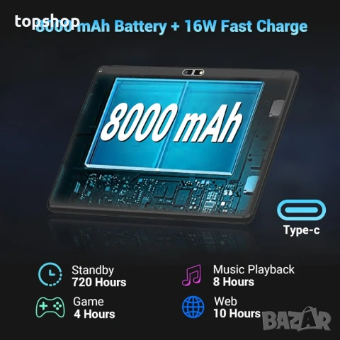 Нов, проверен FASTWD Y121-EEA Таблет 2024 10 инча, Android 14, 5G WiFi, 19GB RAM + 128GB ROM, IPS..., снимка 5 - Таблети - 53060511