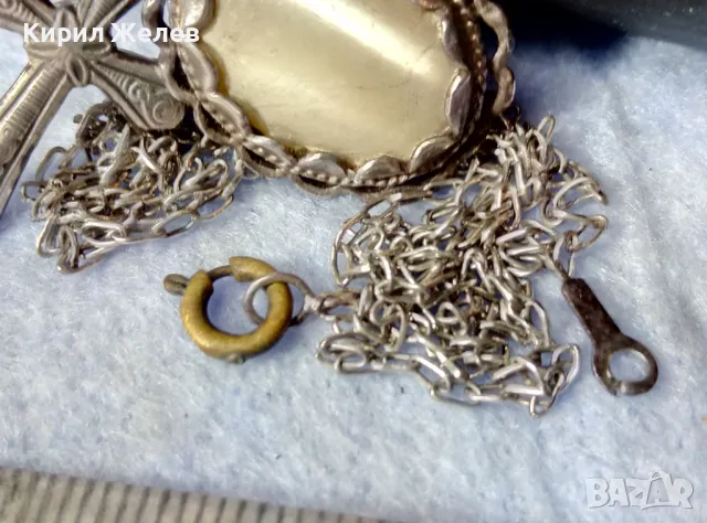 Старинно СРЕБЪРНО КОЛИЕ СРЕБЪРЕН КРЪСТ и СЕДЕФЕН СРЕБЪРЕН ПЕНДАНТ СРЕБРО 925 ВЕРИЖКА 950 ПРОБА 49838, снимка 8 - Антикварни и старинни предмети - 49274629