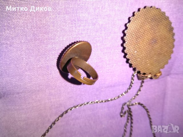 Колие  за врата в комплект с пръстен -мед и керамика ръчно рисувана, снимка 7 - Колиета, медальони, синджири - 26948153