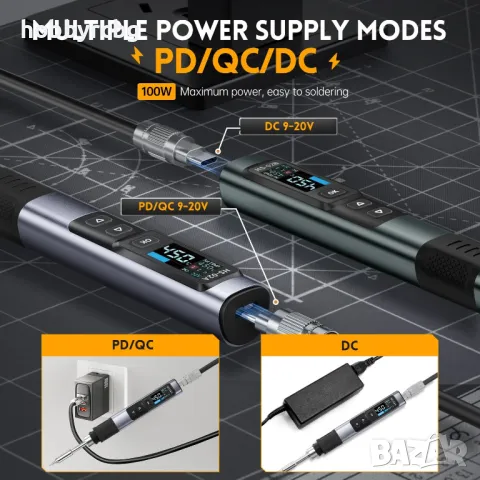 USB поялник DC 100W преносим интелигентен с регулируема температура КИТ1, снимка 5 - Поялници и запояване - 47880298