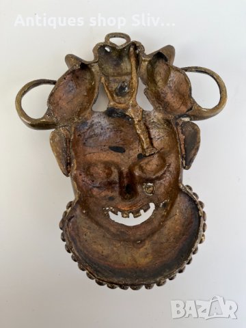 Бронзова африканска маска №1876, снимка 7 - Антикварни и старинни предмети - 35620812