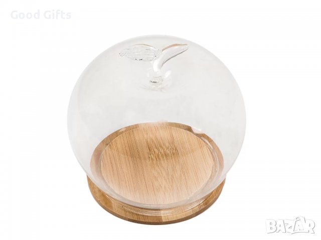 Стъклена кутия за декорация ЯБЪЛКА с дървена подложка, снимка 2 - Романтични подаръци - 39872835