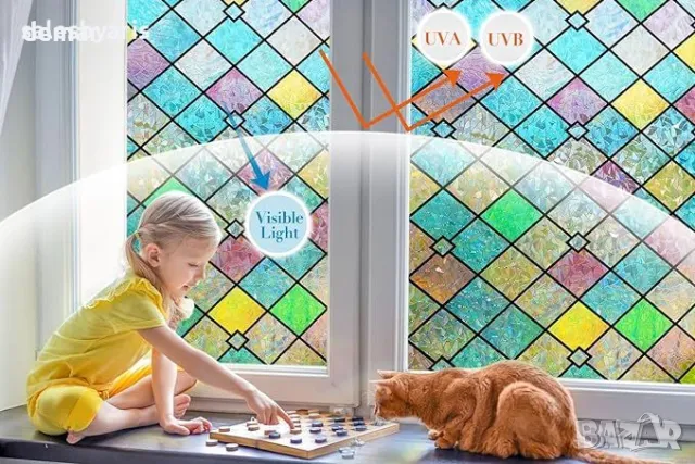 Zindoo Самозалепващо фолио за прозорци - Поверителност и декорация, UV Блокиране, 44.5x200см, снимка 7 - Други стоки за дома - 49810093