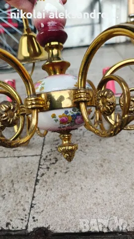 винтидж полилеи месинг порцелан, снимка 4 - Антикварни и старинни предмети - 50236186