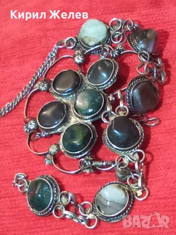 СТАРА СКЪПОЦЕННА ЕТНО СТИЛ ОРИЕНТАЛСКА ПОСРЕБРЕНА ОГЪРЛИЦА НАТУРАЛНИ КАМЪНИ НЕФРИТ АХАТ ЯСПИС 70881 