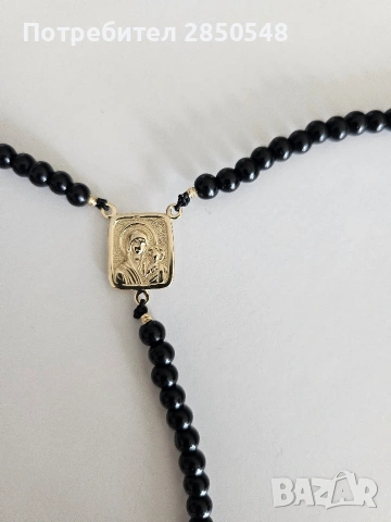 Колие със златни елементи - кръстче и Богородица , снимка 2 - Колиета, медальони, синджири - 53489454