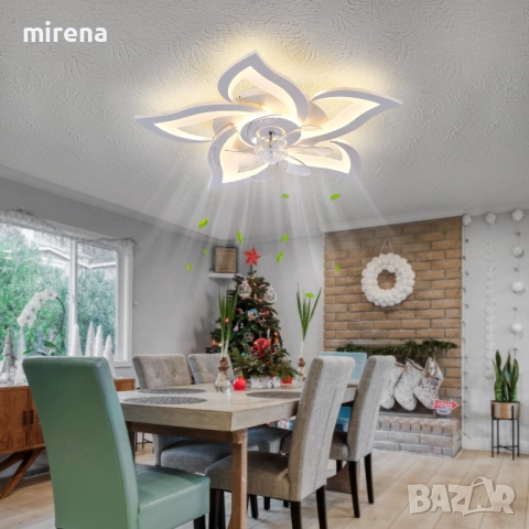 ЛЕД LED Модерен таванен вентилатор бяло цвете осветление дистанционно