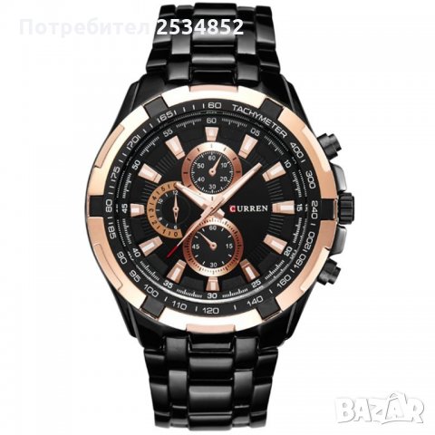 Мъжки часовник 001, черен със златисто, метален, снимка 1 - Мъжки - 27540538
