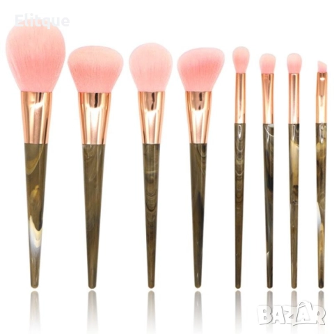 Стилен комплект от 8 броя чеки за грим с дръжки тъмен мрамор HZS28, снимка 8 - Други - 52830538