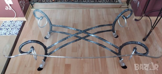 Холна Винтидж маса ковано желязо и стъкло, снимка 1 - Маси - 39476085