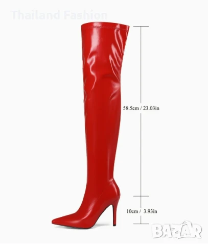 Лачени Ботуши с Ток (големи номера), снимка 2 - Дамски ботуши - 50854276