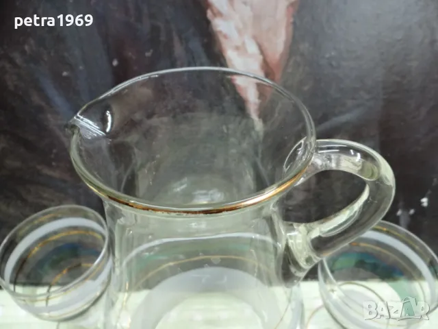 Пълен сервиз - кана и 6 чаши - от тънко фино стъкло, снимка 4 - Сервизи - 49110289