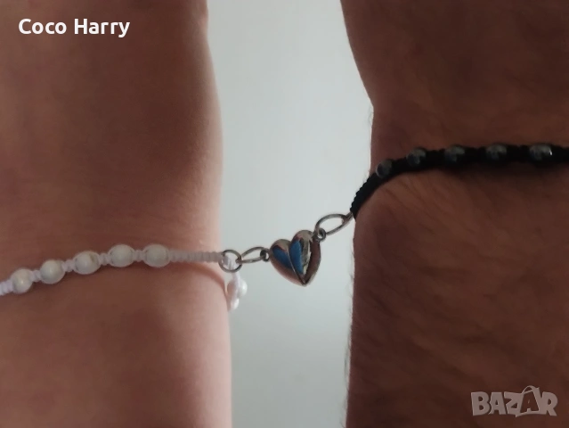 Гривни за двойки,ръчно изработени,магнитно сърце