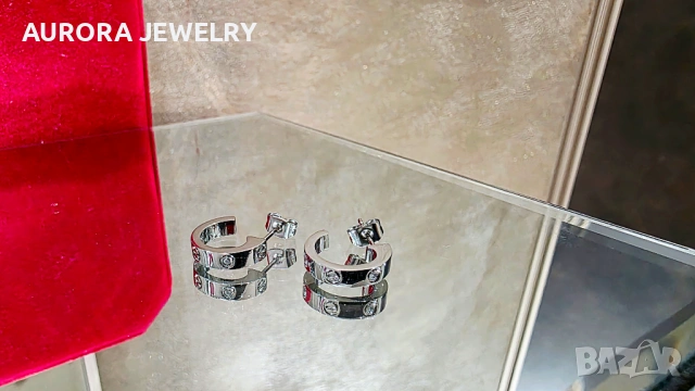 CARTIER Love Silver Hoop 2 Diamonds Small Model Дамски Обеци, снимка 7 - Обеци - 53237005