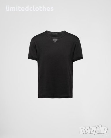 PRADA Black Triangle Logo Plaque Мъжка Тениска size L, снимка 2 - Тениски - 43555764