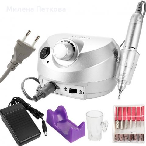 Електрическа пила 45 000 оборота, 65 W, с педал и много приставк за нокти, маникюр и педикюр, снимка 7 - Педикюр и маникюр - 38751401