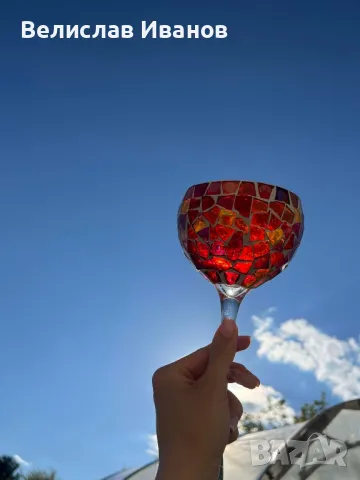 Красиви високи чаши стъклен мозаечен ураган. Отлично състояние., снимка 4 - Антикварни и старинни предмети - 49969467