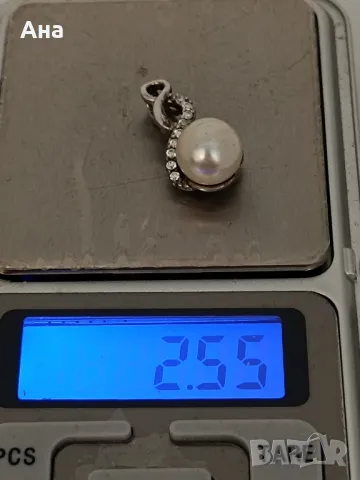 Сребърна висулка с естествена перла , снимка 3 - Колиета, медальони, синджири - 50347593