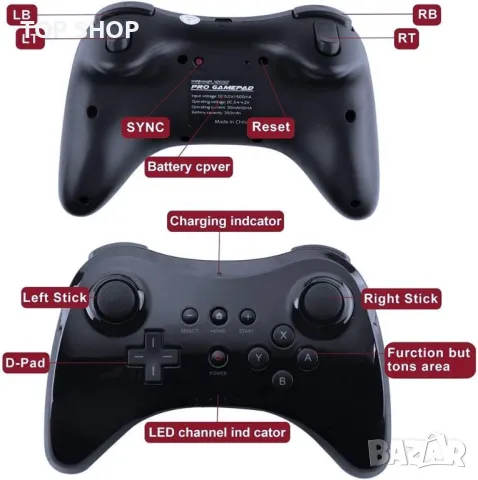 Nintendo Wii U Pro Controller - Black, снимка 7 - Аксесоари - 48638540