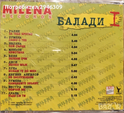 Милена рекърдс Балади 1(1998), снимка 2 - CD дискове - 52665430