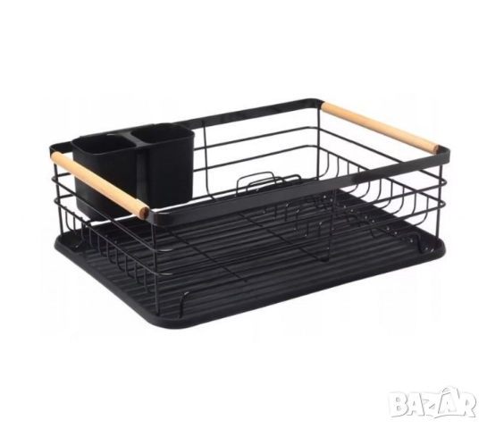 Сушилник за съдове Rosberg, 1 ниво, 43x31.5x14 см, Бежов/Черен, с дървени дръжки, снимка 9 - Други - 52137413