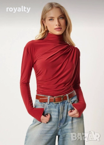 Червена Дамска Блуза , снимка 3 - Блузи с дълъг ръкав и пуловери - 52884447