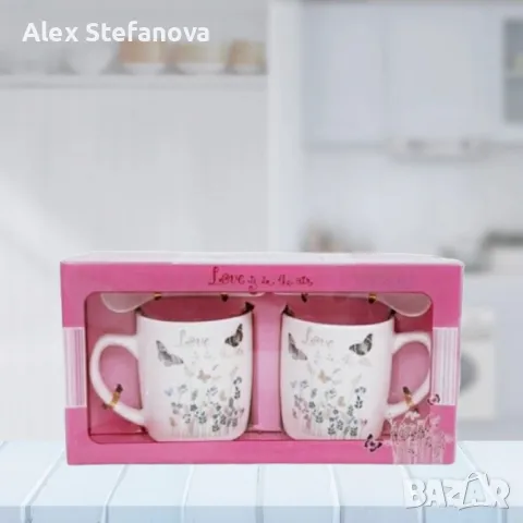 Комплект порцеланови чаши с лъжички, снимка 1