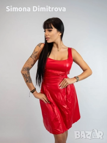 Кожена рокля-gina-червено, снимка 2 - Рокли - 52659468