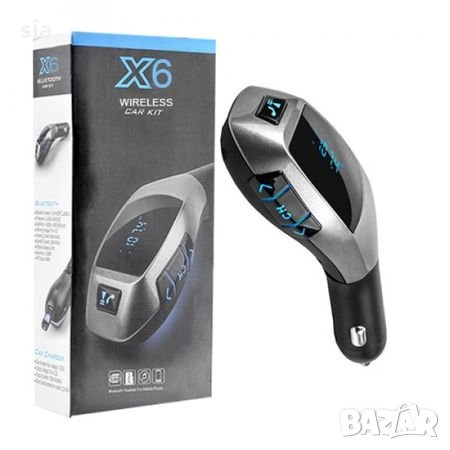  Трансмитер X6 Car Kit Charger, Wireless Bluetooth, TF, USB MP3 Player, Handsfree, Че, снимка 1 - Аксесоари и консумативи - 27879712