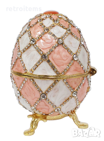 Фаберже стил, яйце-кутийка за бижута, инкрустирана с кристали, в луксозна подаръчна кутия., снимка 2 - Декорация за дома - 37922284