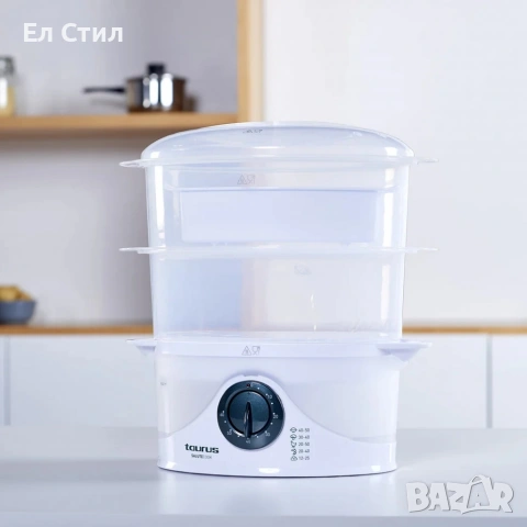 Уред за готвене на пара Taurus Salutecook 800W, 6 л, таймер 60 мин, 2 съда за готвене, снимка 4 - Други стоки за дома - 53588232