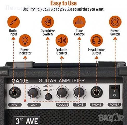 Кубе 10 W китарен усилвател Вход за китара с контрол на усилването Функция Overdrive, превключваема , снимка 3 - Китари - 37370645