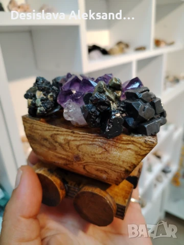 Вагон, ръчна изработка със аметист и клеофан , снимка 2 - Антикварни и старинни предмети - 51197151