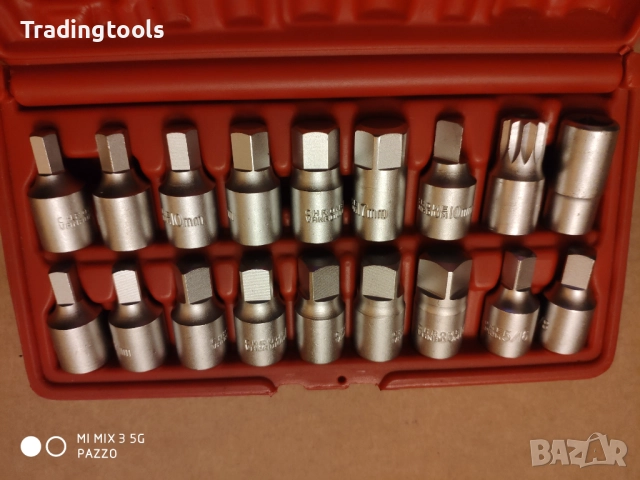 TRIDENT TOOLS 18бр 3/8 DRAIN PLUG KEY SET вложки камъни комплект, снимка 2 - Гедорета - 52852160