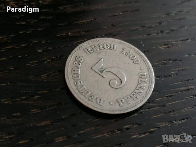 Райх монета - Германия - 5 пфенига | 1900г.; серия A, снимка 3 - Нумизматика и бонистика - 26207482