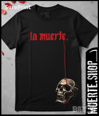 Черна тениска LA MUERTE BLOOD LINE с dark streetwear дизайн.