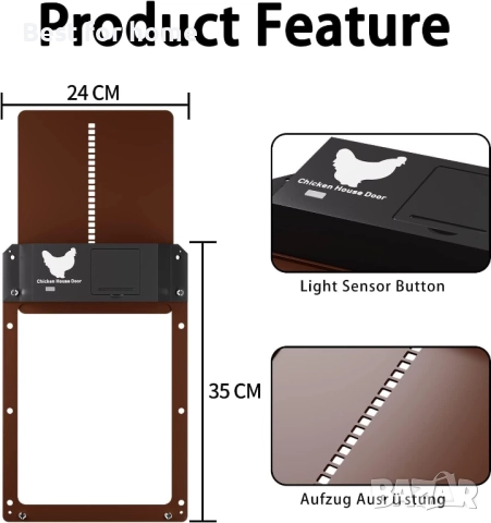 Автоматична врата за кокошарник със светлинен сензор, снимка 6 - Други стоки за животни - 52224123