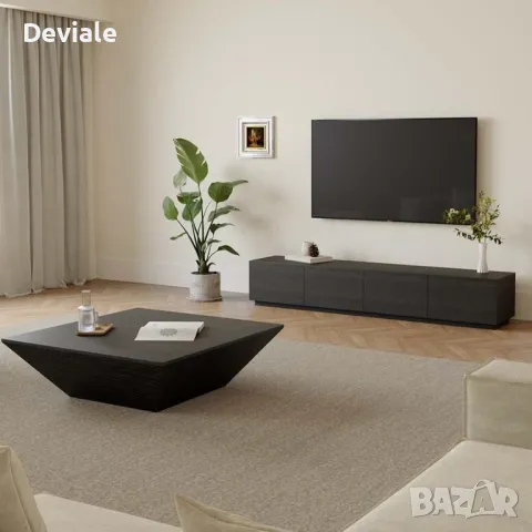 Модерна Минималистична дървена трапецовидна холна масичка за кафе с място за съхранение, дъбов фурни, снимка 9 - Маси - 48397525