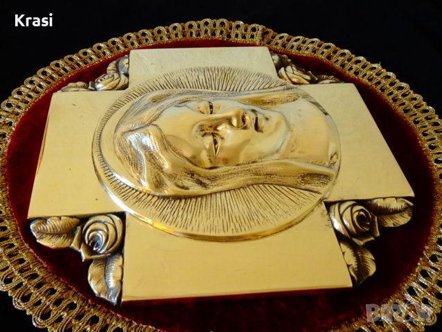 Авторска бронзова икона Дева Мария,Кръст,1.6 кг. , снимка 5 - Икони - 38638503