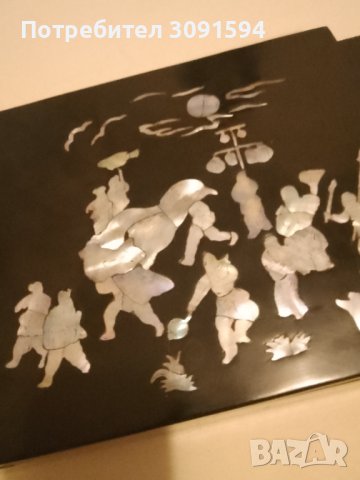  Стара Ръчно изработена кутия за бижута с инкрустиран седеф,  дължина: 32см. ширина: 18см. височина:, снимка 8 - Антикварни и старинни предмети - 43256694