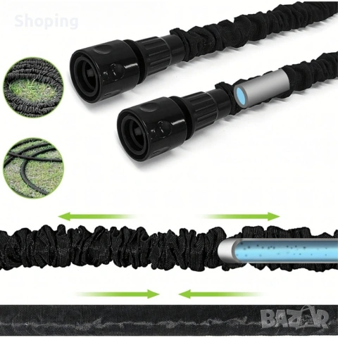 Гъвкав разтеглив градински маркуч 30м – Пълен комплект с пистолет (7 функции) и конектори, снимка 3 - Градински инструменти - 53387280