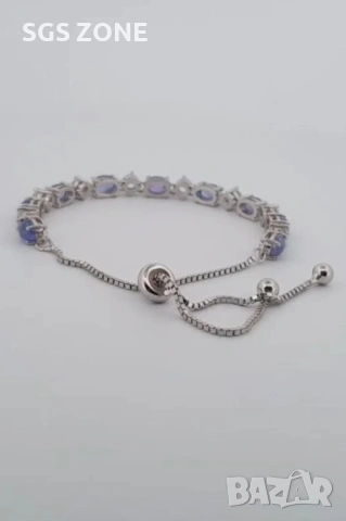 Нежна сребърна гривна с танзанит от Тайланд, снимка 6 - Гривни - 53455054