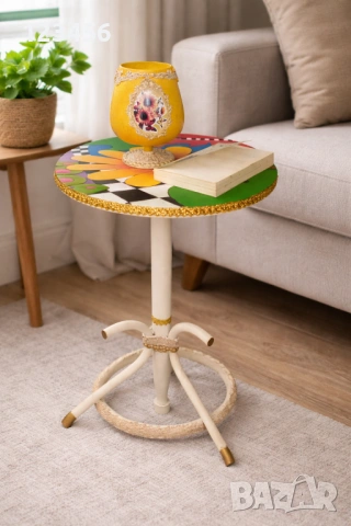 Ръчно изработен арт комплект – масичка + голям винтидж куфар, снимка 2 - Декорация за дома - 53199325