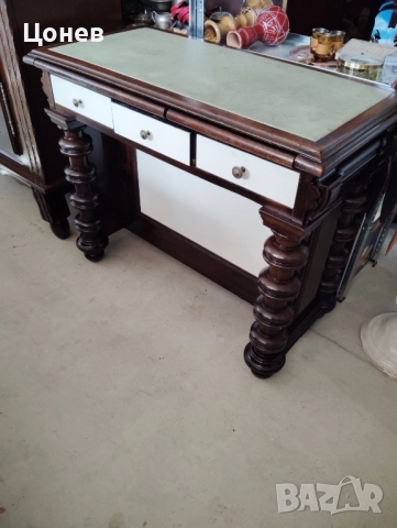 Старинно бюро с кожен плот, снимка 4 - Бюра - 52153343