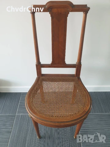 Френски ретро дървен стол с ратанова седалка 95см, снимка 2 - Столове - 50868826