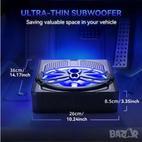 Компактен 10” автомобилен 800W(peak) активен субуфер със синя амбиентна подсветка , снимка 2 - Аксесоари и консумативи - 52822465