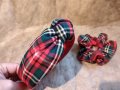комплект Диадема и Скрънчи в Червено Каре Аксесоари за Коса Ръчна Изработка Диадема с възел , снимка 2